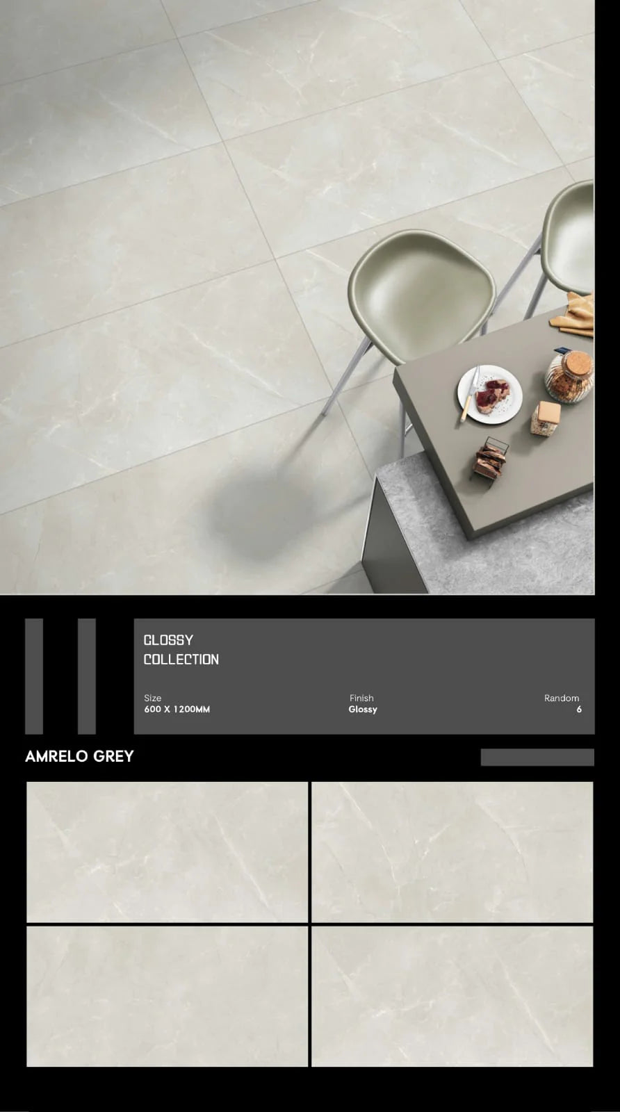 Amrelo Grey Polished Marble Effect Porcelain Wall & Floor Tile 60 x 120 (cm)