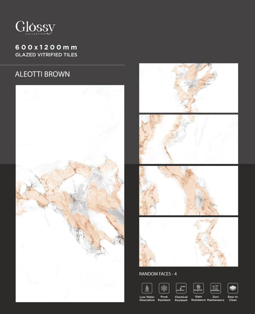 Aleotti Brown Polished Marble Effect Porcelain Wall & Floor Tile 60 x 120 (cm)