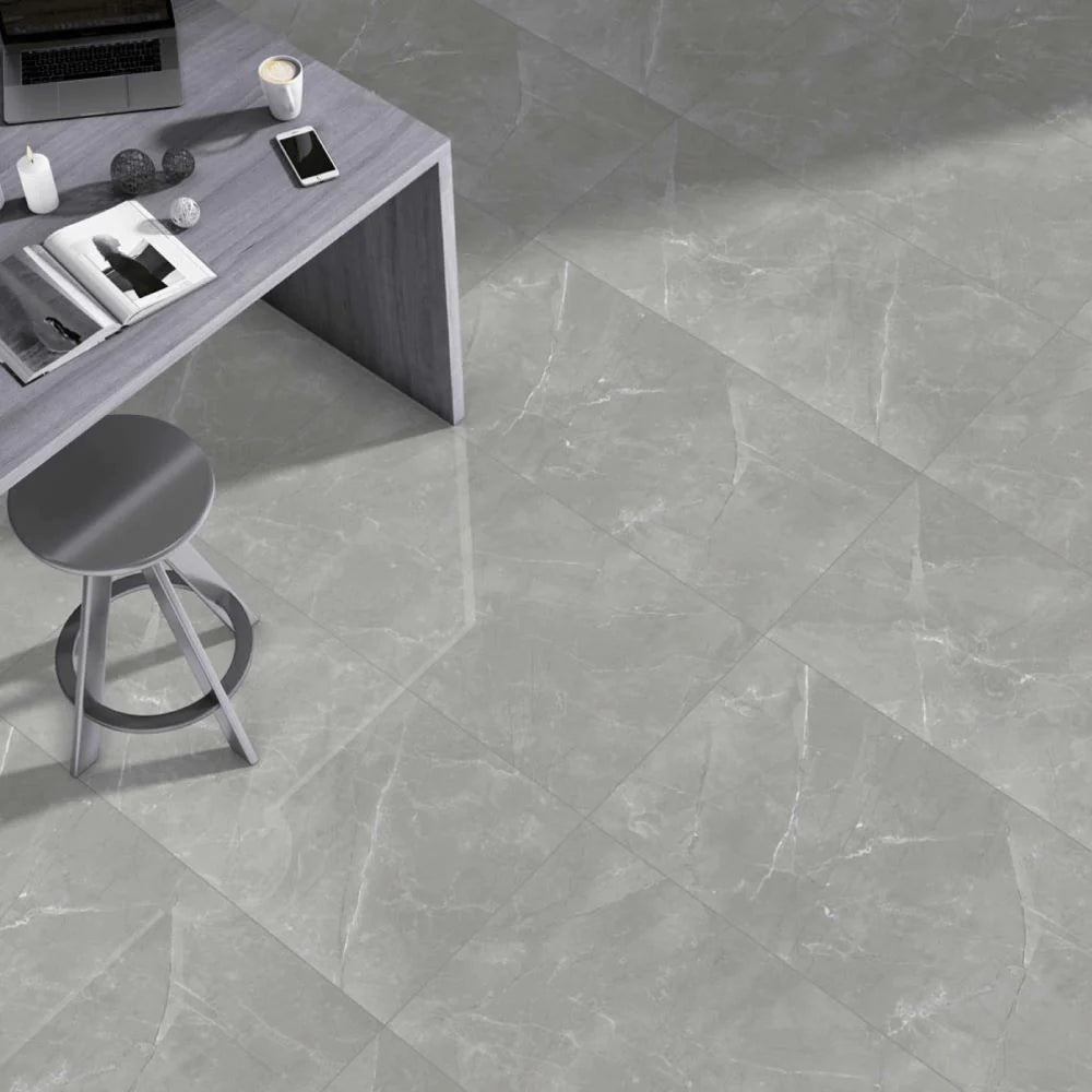 Amrelo Dark Grey Polished Marble Effect Porcelain Wall & Floor Tile 60 x 120 (cm)